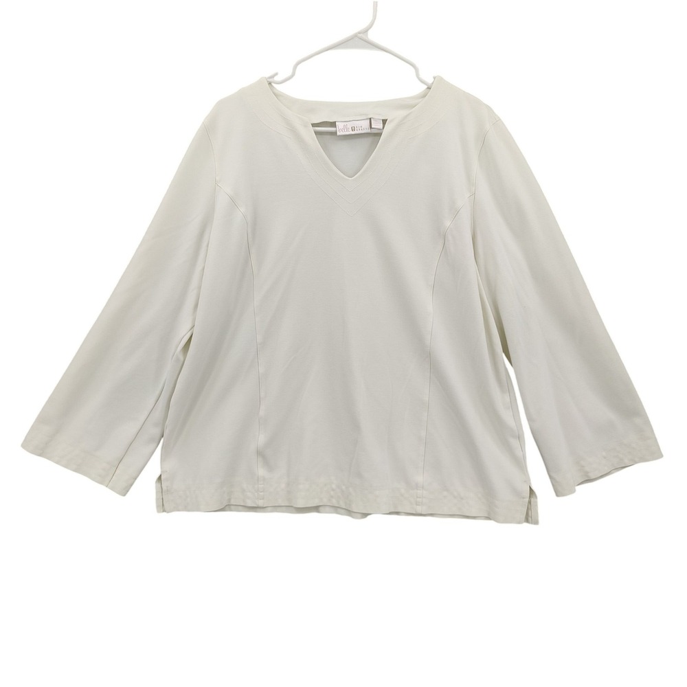 Belle Kim Gravel Womens Minimalist Classic Top XL White Split Neck 3/4 Sleeve